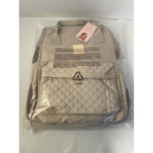 Paris Hilton Champagne Beige Quilted Nylon Backpack Gold Logo NWT